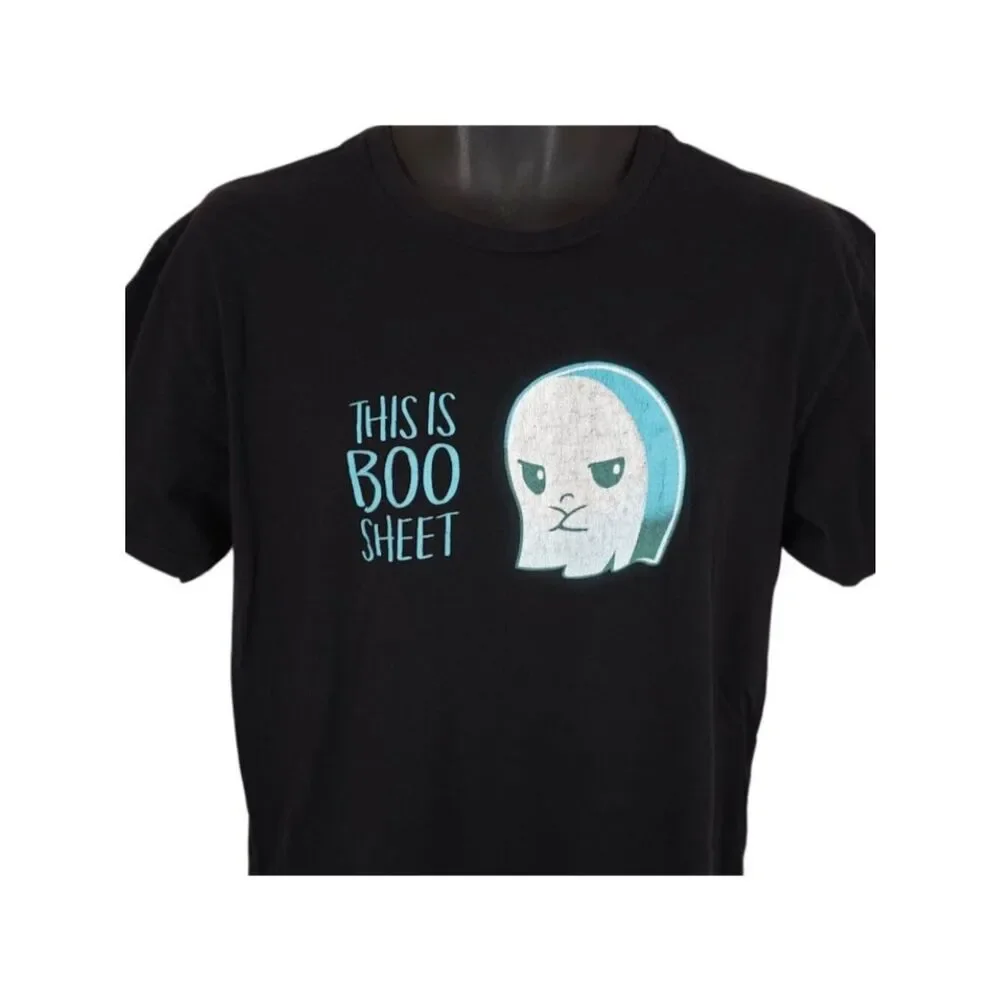 This Is Boo Sheet T Shirt Mens Size Large Black Ghost Halloween Funny Humor Joke